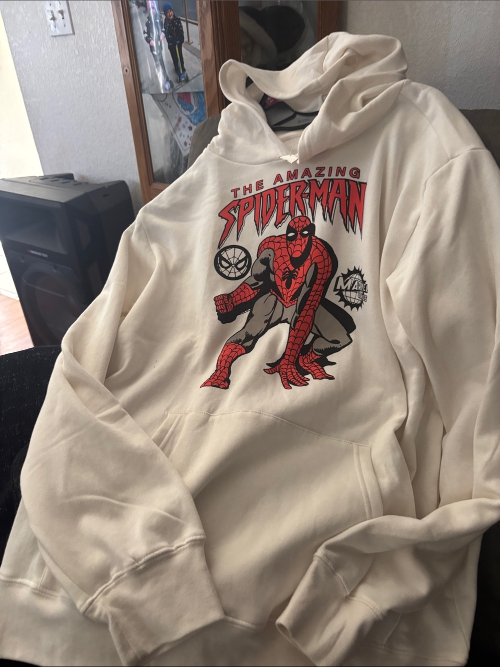 Marvel Spider-Man Graphic Hoodie in Cream with Red & Black Print